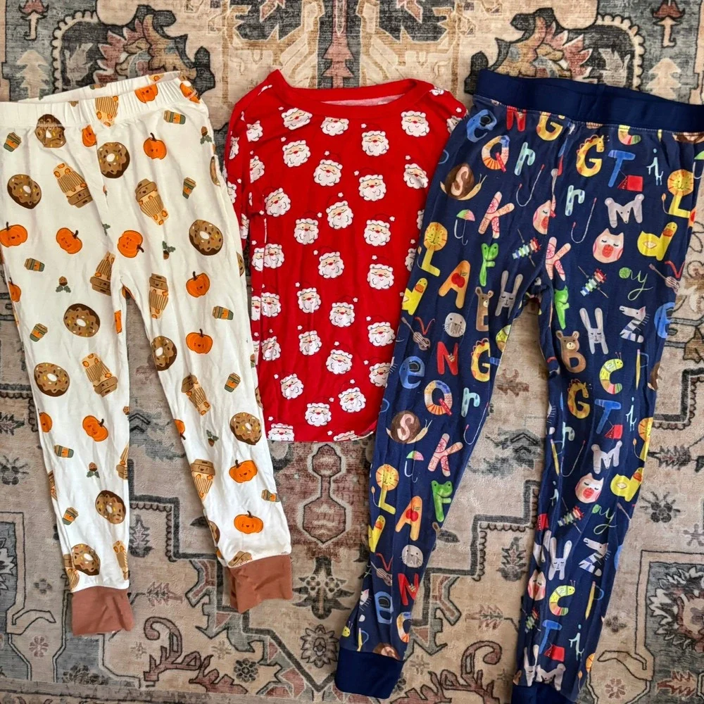 Little Sleepies 4T Bamboo Viscose Pajama Pants Set Alphabet Santa Pumpkin 3pc